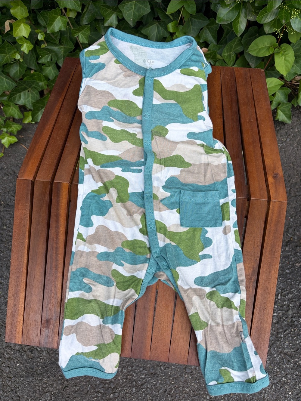Kyte BABY 6-12 Camouflage One-Piece in Teal, Green, Tan, White